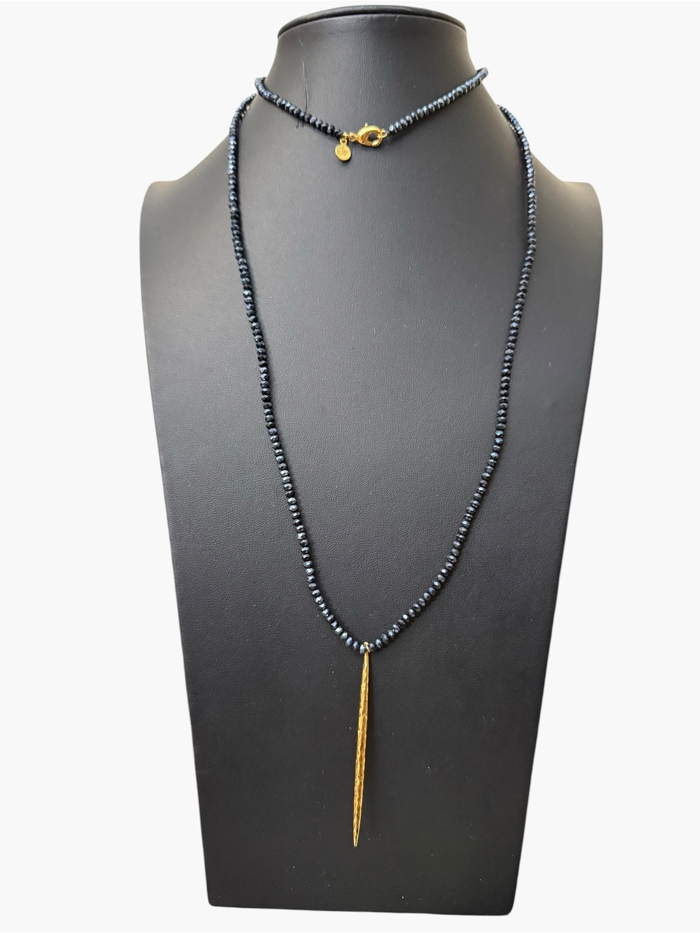 Gorjana Black Faceted Bead Long Spike Dagger Pendant Necklace Gold Tone